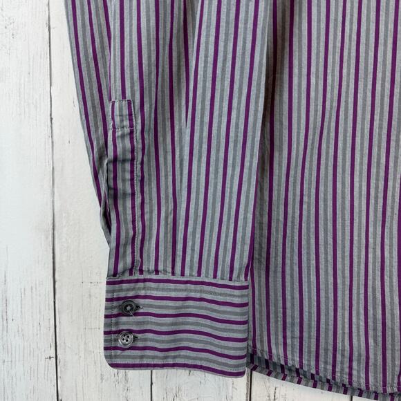 Hugo Boss Purple/Grey Striped Cotton Regular Fit Button Down Shirt Size Large - Picture 5 of 15